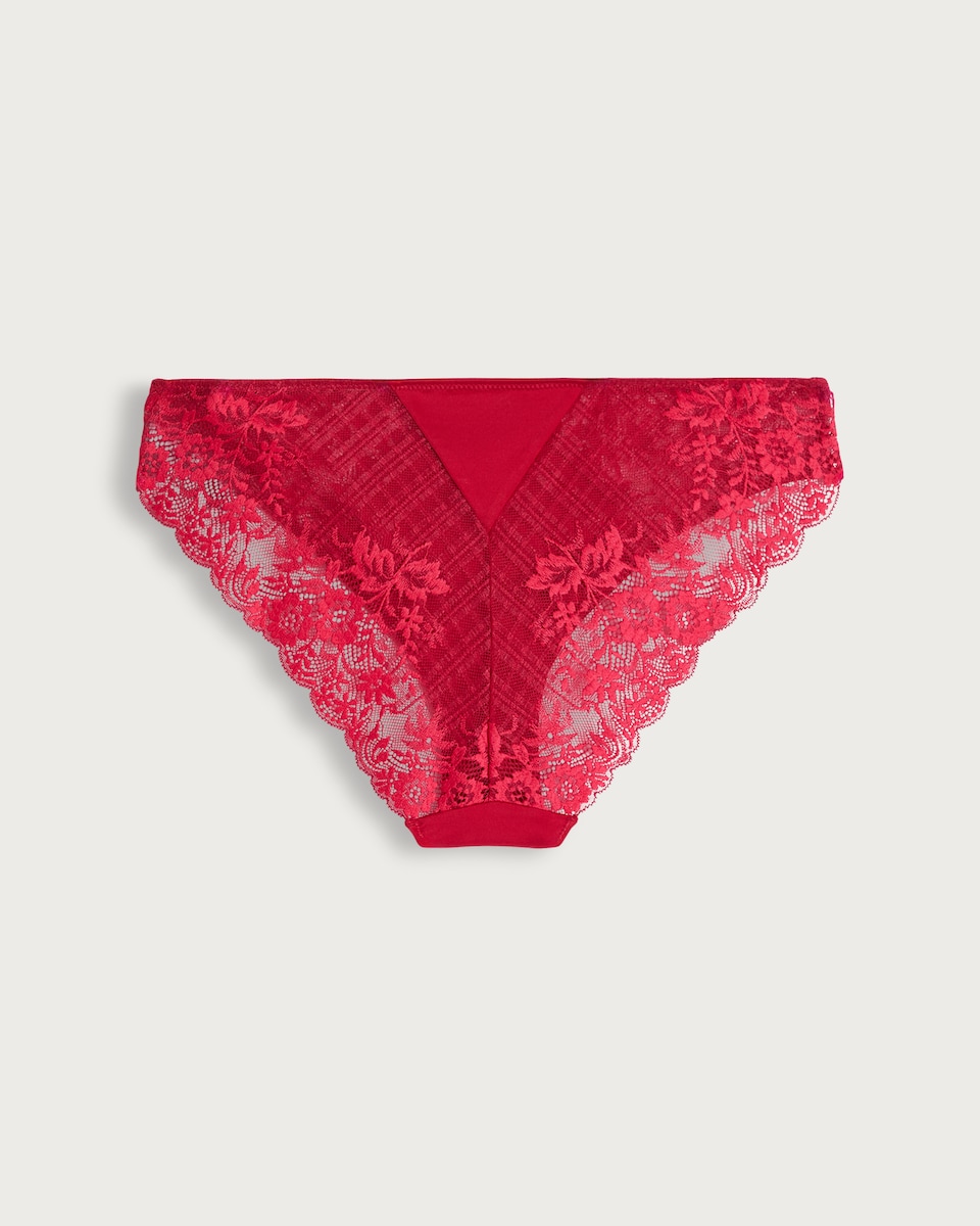 image 1 of F&F Lace Trim Brazilian Knickers in Red
