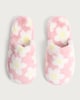 image 2 of F&F Faux Fur Daisy Print Mule Slippers in Pink