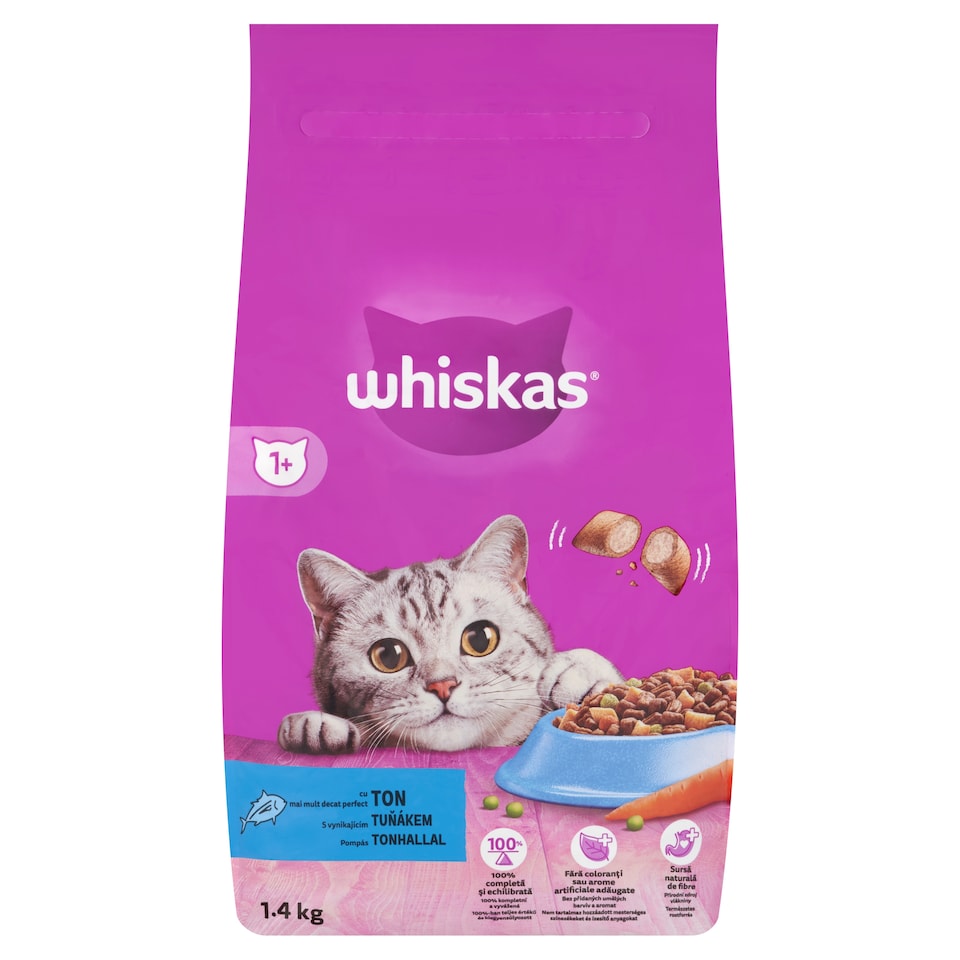 Whiskas 1+ teljes értékű szárazeledel felnőtt macskák számára tonhallal 1,4 kg  1. kép