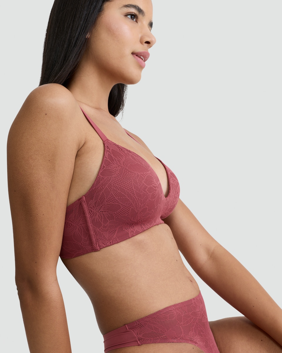 image 1 of F&F Contour Non-Wired Lace Plunge Bra in Purple