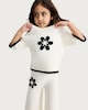 image 2 of F&F Girls 2-Piece Pure Cotton Knitted Textured Flower Top and Trousers Set in Cream