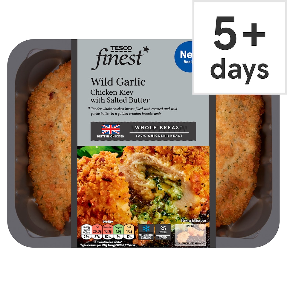 Tesco Finest Roasted Garlic Chicken Kiev With Salted Butter 385G