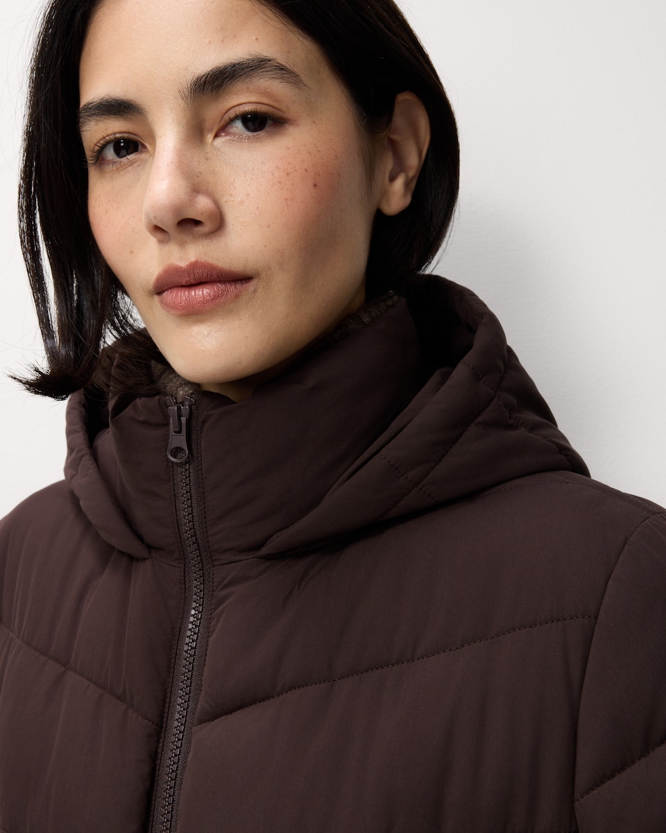 image 1 of F&F Shower Resistant Padded Hooded Longline Coat in Brown