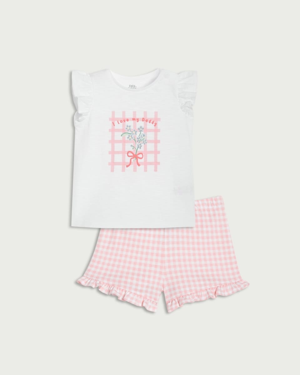 image 1 of F&F Baby 2-Piece Pure Cotton I Love My Daddy Top and Shorts Set in White