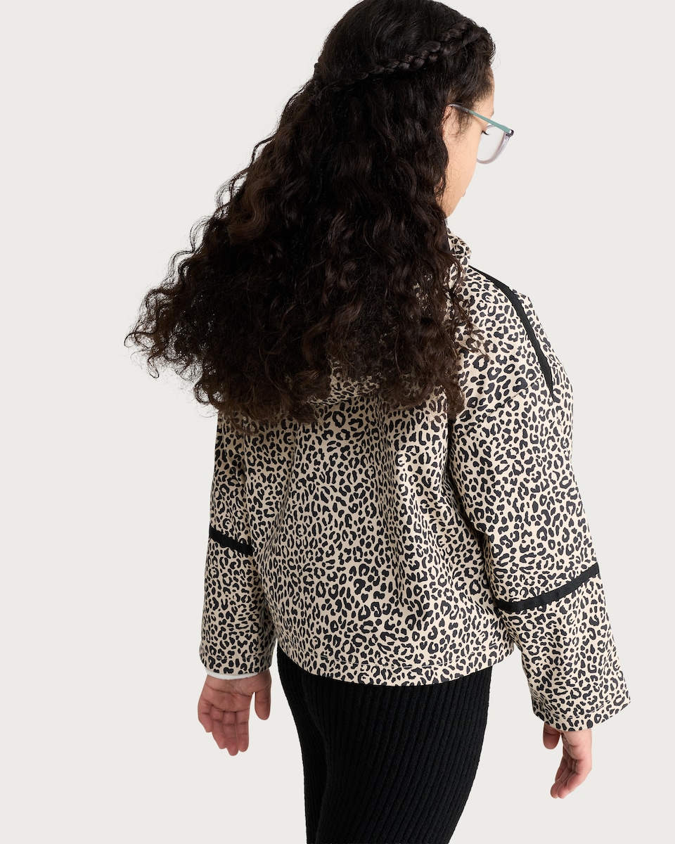 image 1 of F&F Girls Leopard Print Hooded Jacket in Multi Brown