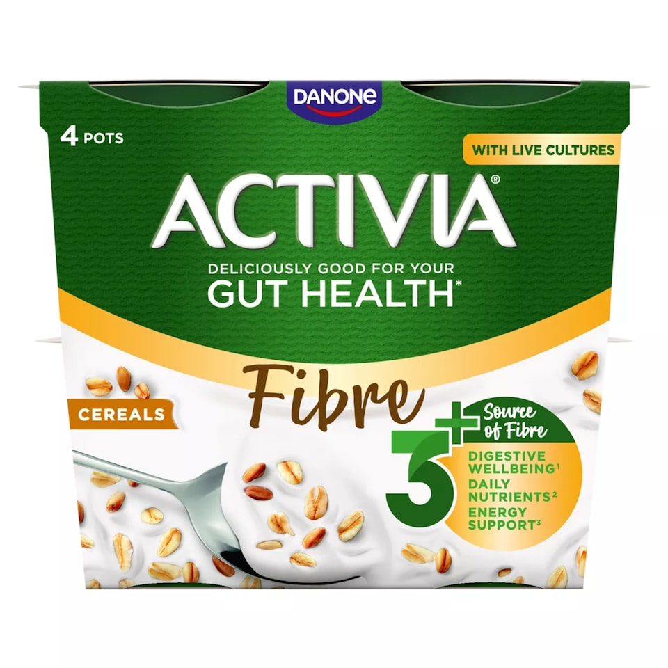 Activia Fibre Cereals Breakfast Gut Health Yoghurt 4x115g