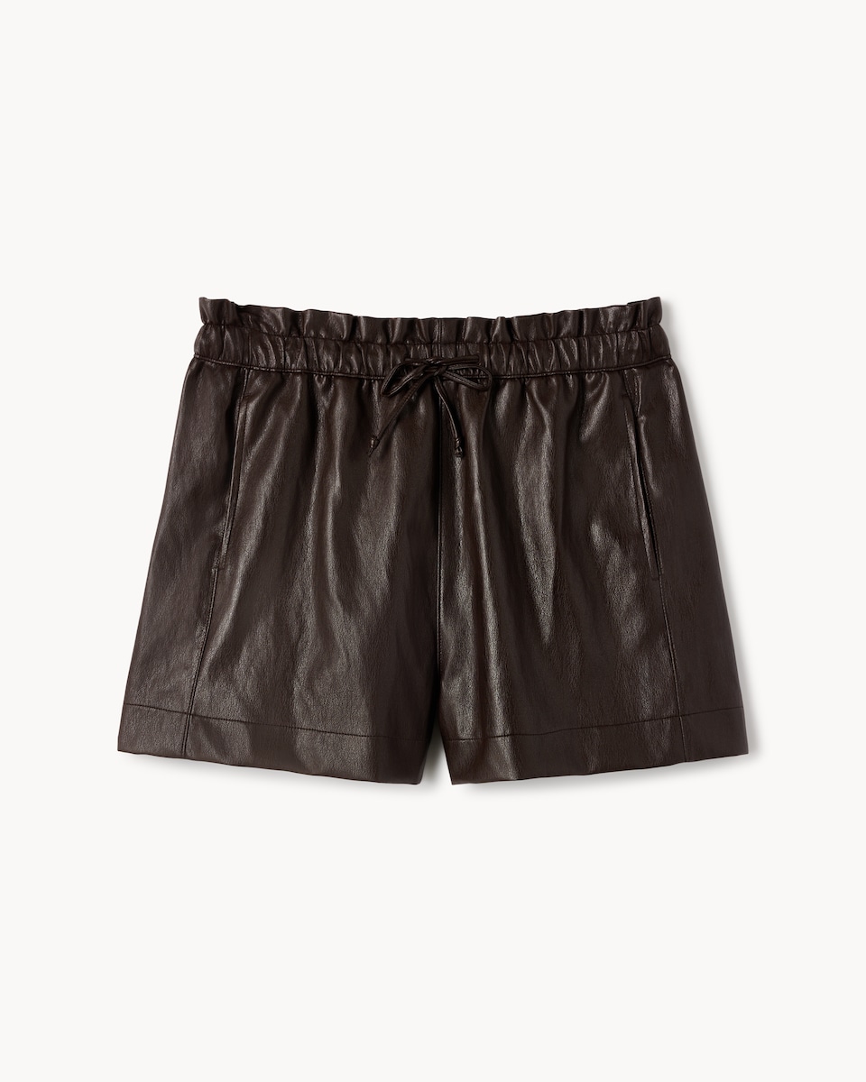 F&F Faux Leather Drawstring Shorts in Chocolate
