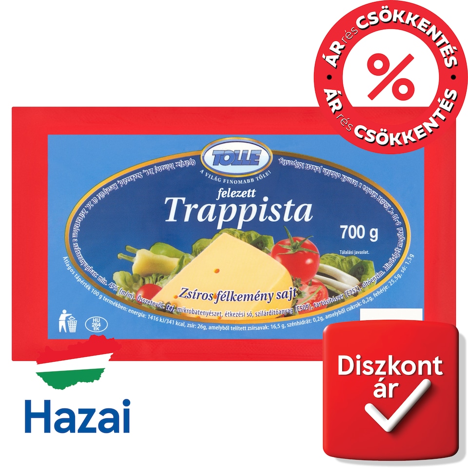 Tolle Trappista felezett zsíros félkemény sajt 700 g  1. kép