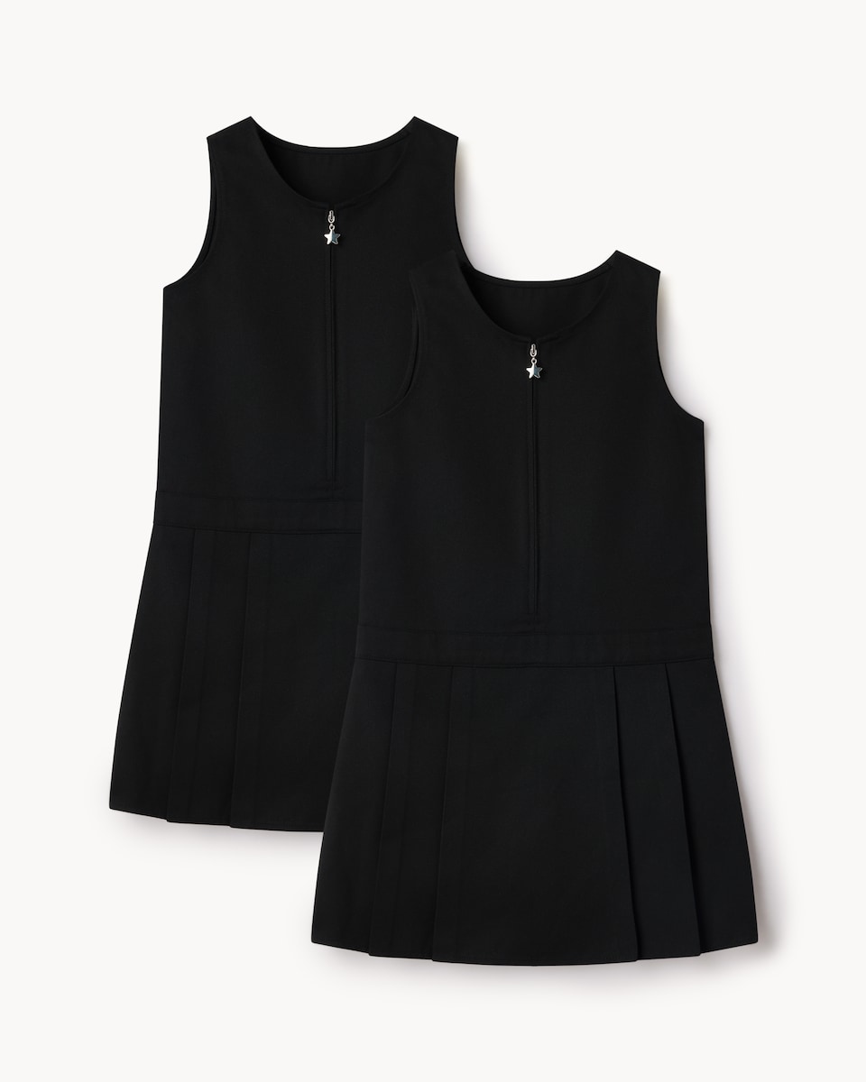 image 1 of F&F School Girls 2-Pack Regular Fit Pleated Pinafore Dresses in Black
