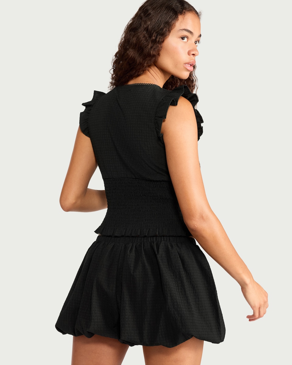 image 1 of OH ME OH MY Cotton Rich Shirred Co-ord Top in Black