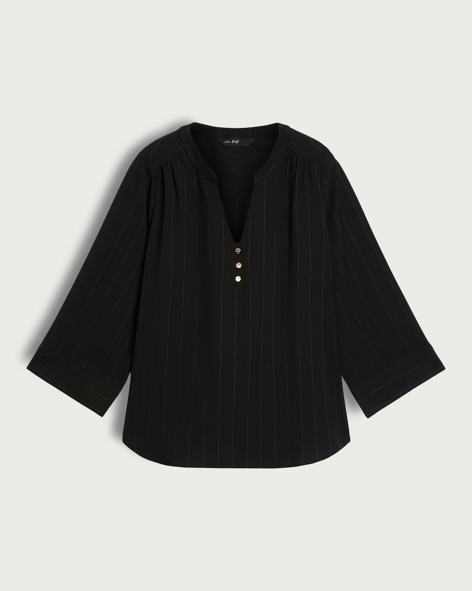 F&F Pinstripe V Neck Blouse in Black