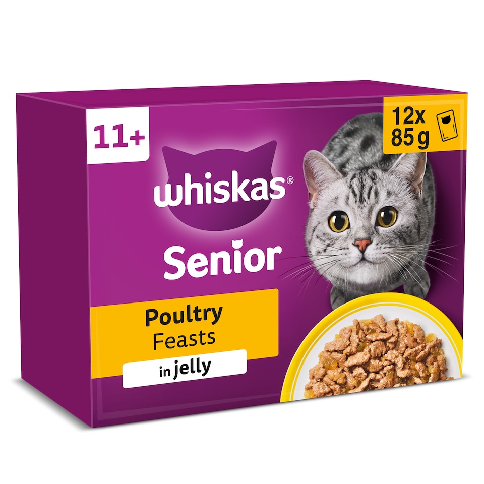 image 1 of Whiskas 11+ Senior Wet Cat Food Poultry Feasts in Jelly 12x85g