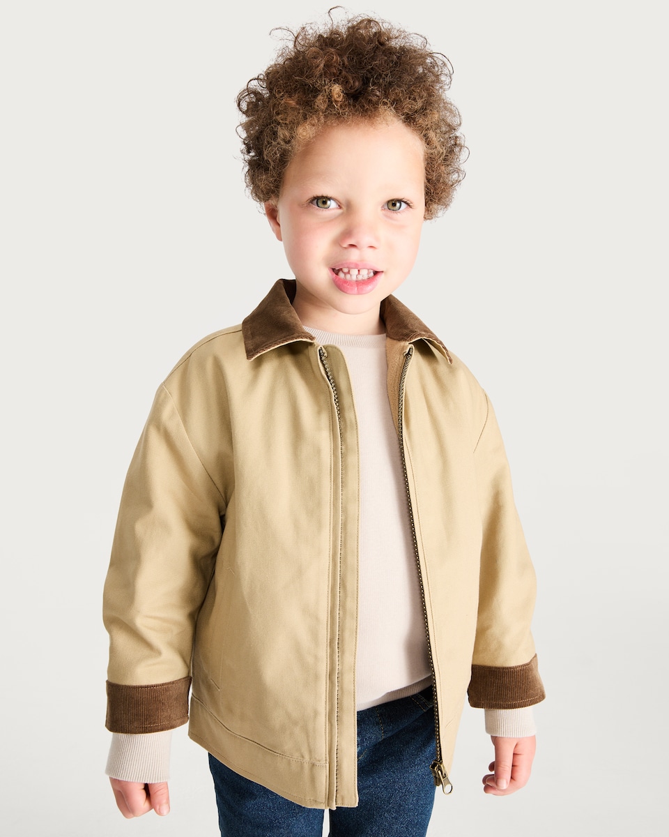 image 1 of F&F Boys Corduroy Collar Jacket in Stone