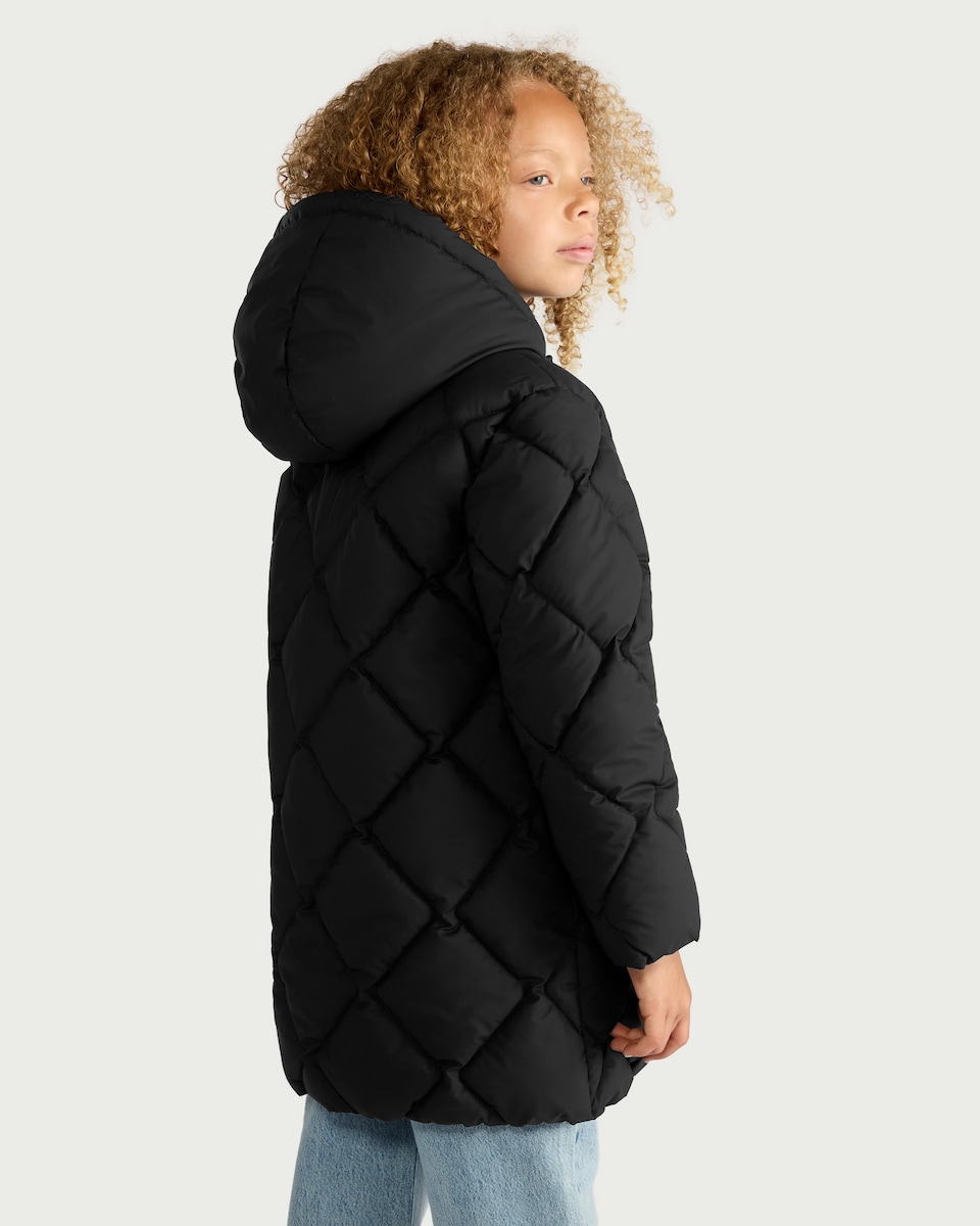 image 1 of F&F Girls Quilted Shower Resistant Longline Coat in Black