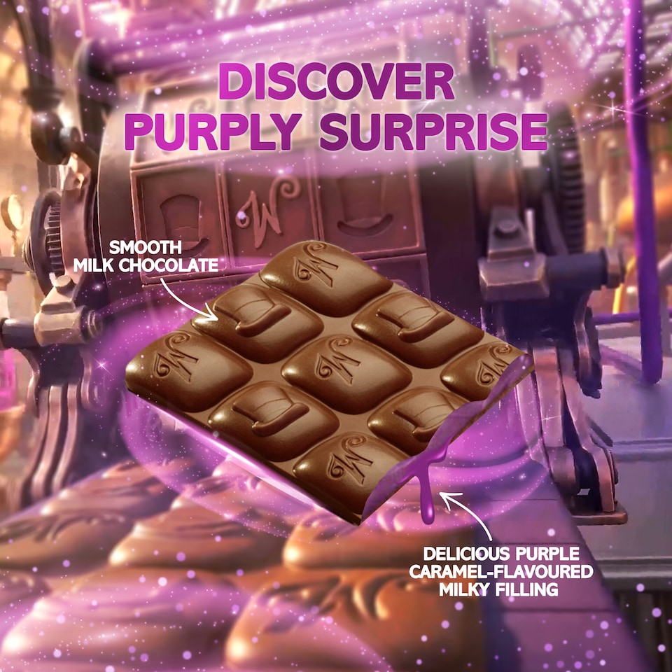 image 1 of Wonka Purplypurple Caramel Flavour Milk Chocolate Bar 90g