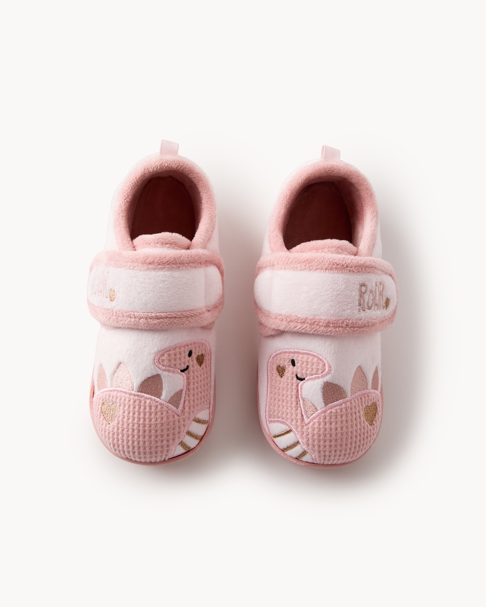 image 1 of F&F Girls Dinosaur Cupsole Slippers in Pink