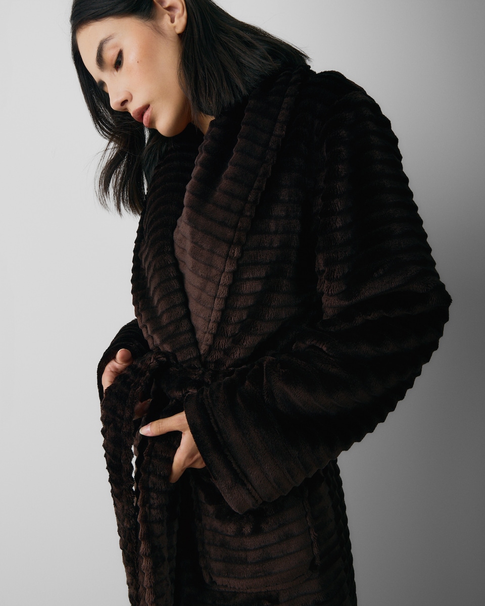 image 1 of F&F Textured Belted Dressing Gown in Chocolate