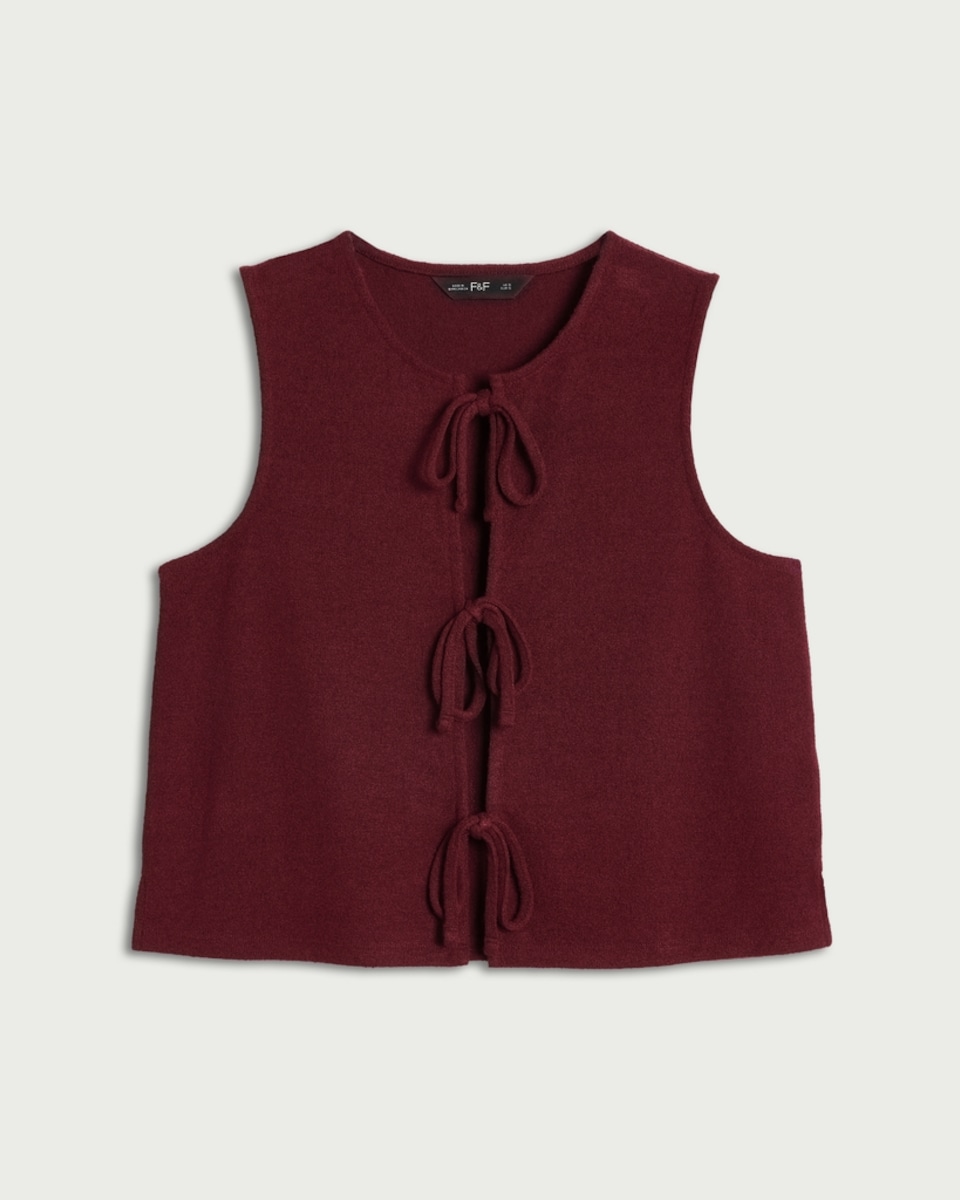 image 1 of F&F Striped Tie Front Co-ord Top in Burgundy
