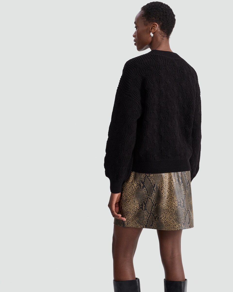 image 1 of F&F Chenille Textured Knitted Crew Neck Jumper in Black