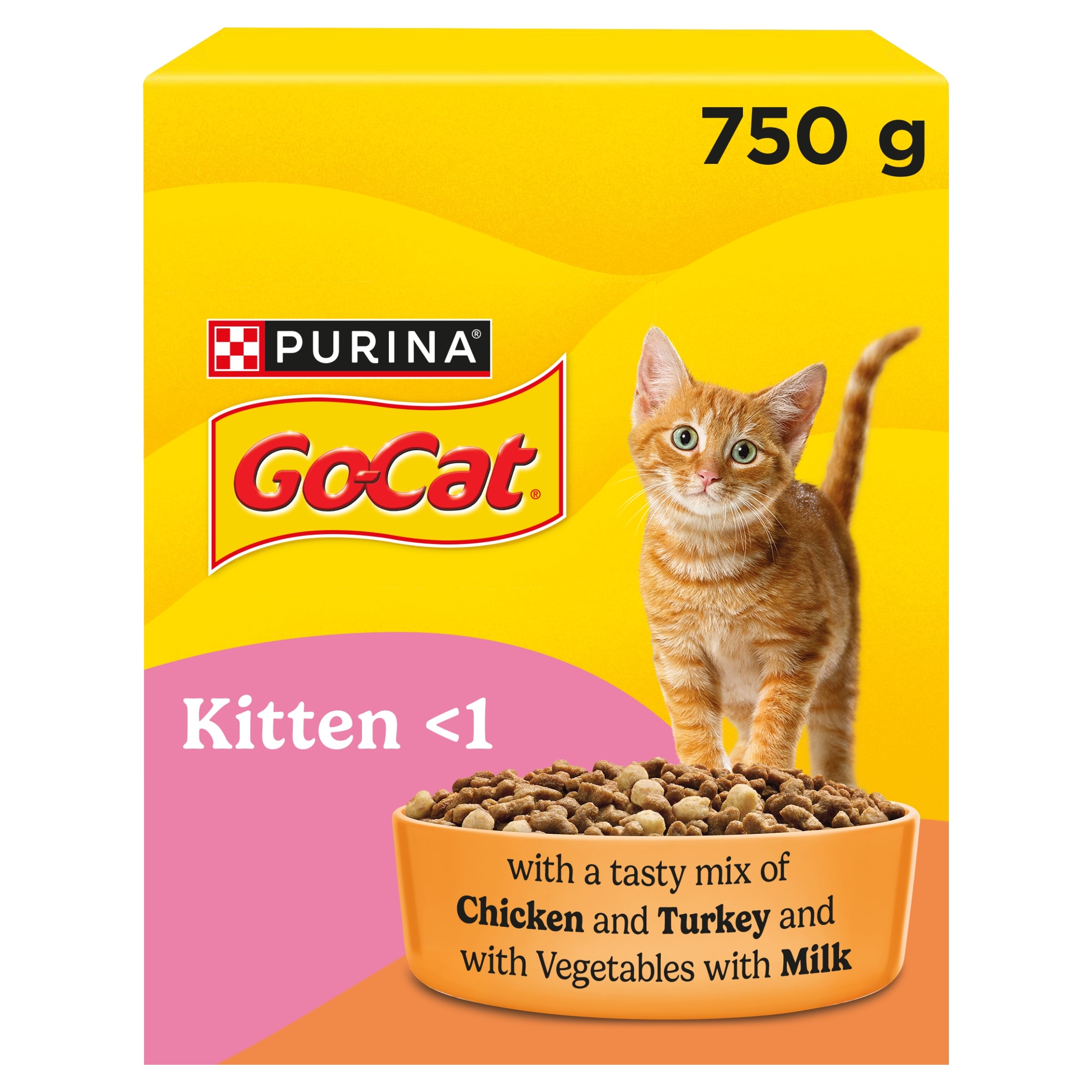 GO-CAT Kitten Chicken; Turkey and Milk Dry Cat Food 750g