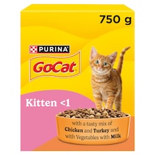 GO-CAT Kitten Chicken; Turkey and Milk Dry Cat Food 750g