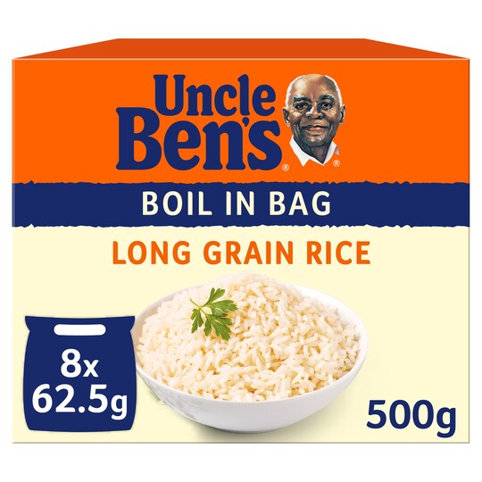 Uncle Bens Boil In Bag Long Grain Rice 8X62.5G Tesco Groceries