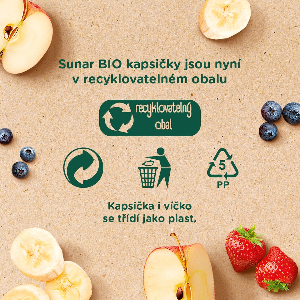 Obrázek 1 pro produkt Sunar BIO ovocná kapsička Hopsáček jahoda, banán, borůvka a ovesné vločky 100g