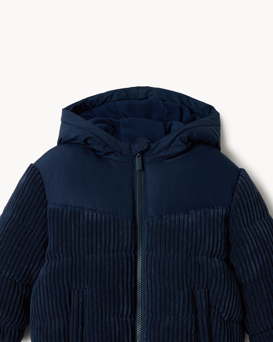image 1 of F&F Baby Corduroy Zip Up Padded Coat in Navy