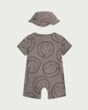 image 2 of Nirvana Pure Cotton 2-Piece Printed Romper and Hat Set in Grey