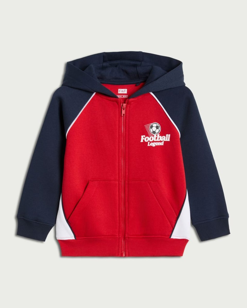 image 1 of F&F Boys Cotton Rich Football Legend Zip Up Hoodie in Multi