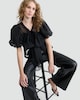 image 1 of The F&F Edit Organza Puff Sleeved Bow Accent Blouse in Black