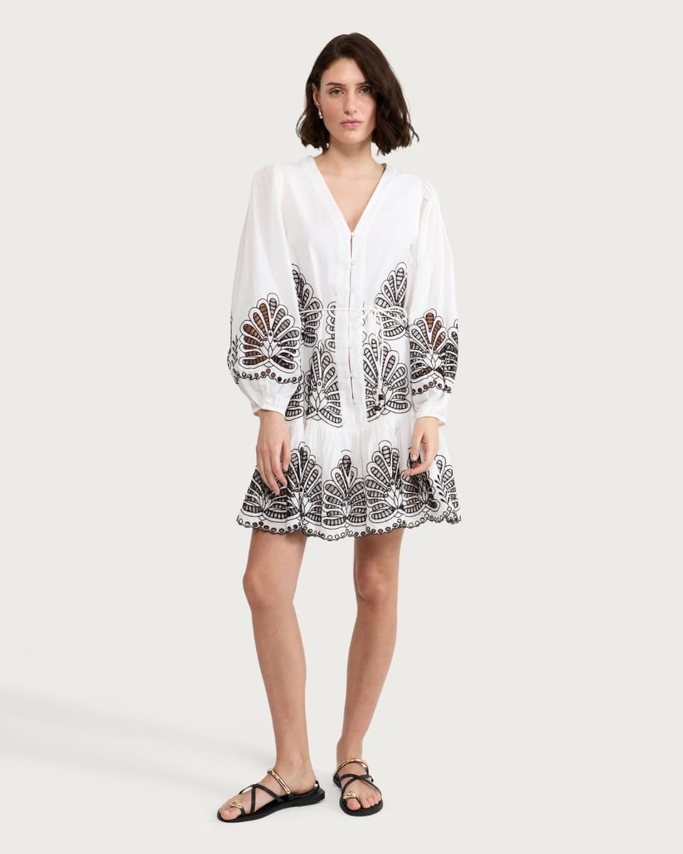 image 1 of The F&F Edit Pure Cotton Embroidered Buttoned Mini Dress in Multi Red