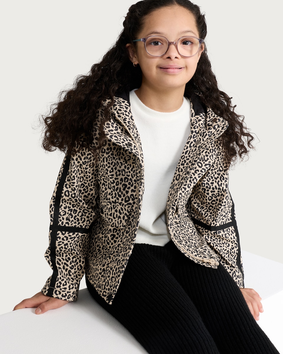image 1 of F&F Girls Leopard Print Hooded Jacket in Multi Brown