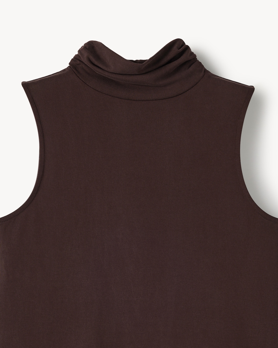 image 1 of F&F Turtle Neck Sleeveless Top in Chocolate