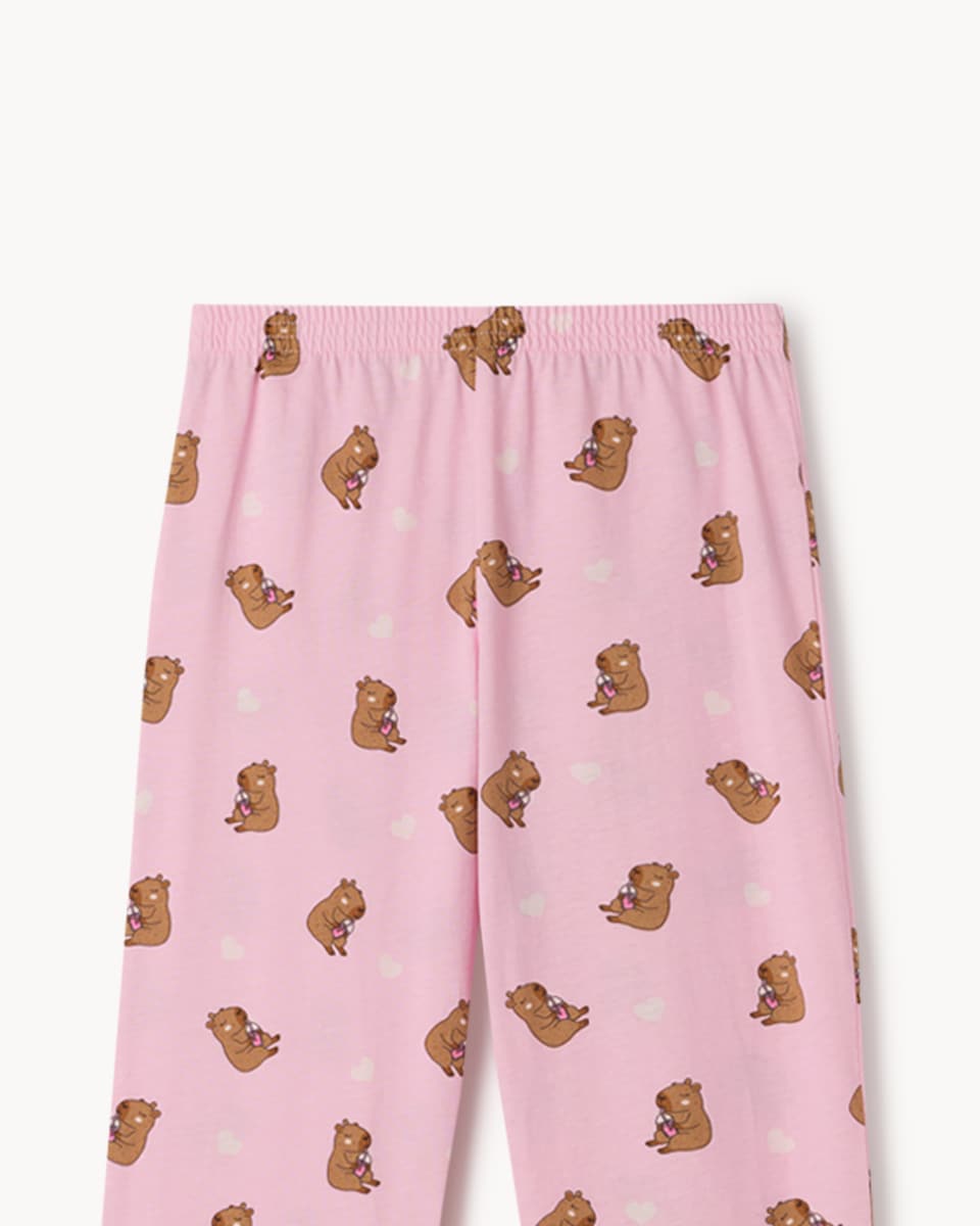 image 1 of F&F Girls Pure Cotton Capybara Pyjama Set in Pink
