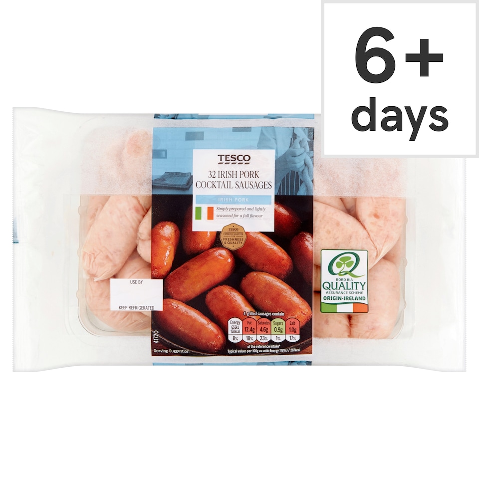 Tesco 32 Irish Pork Cocktail Sausages 454G