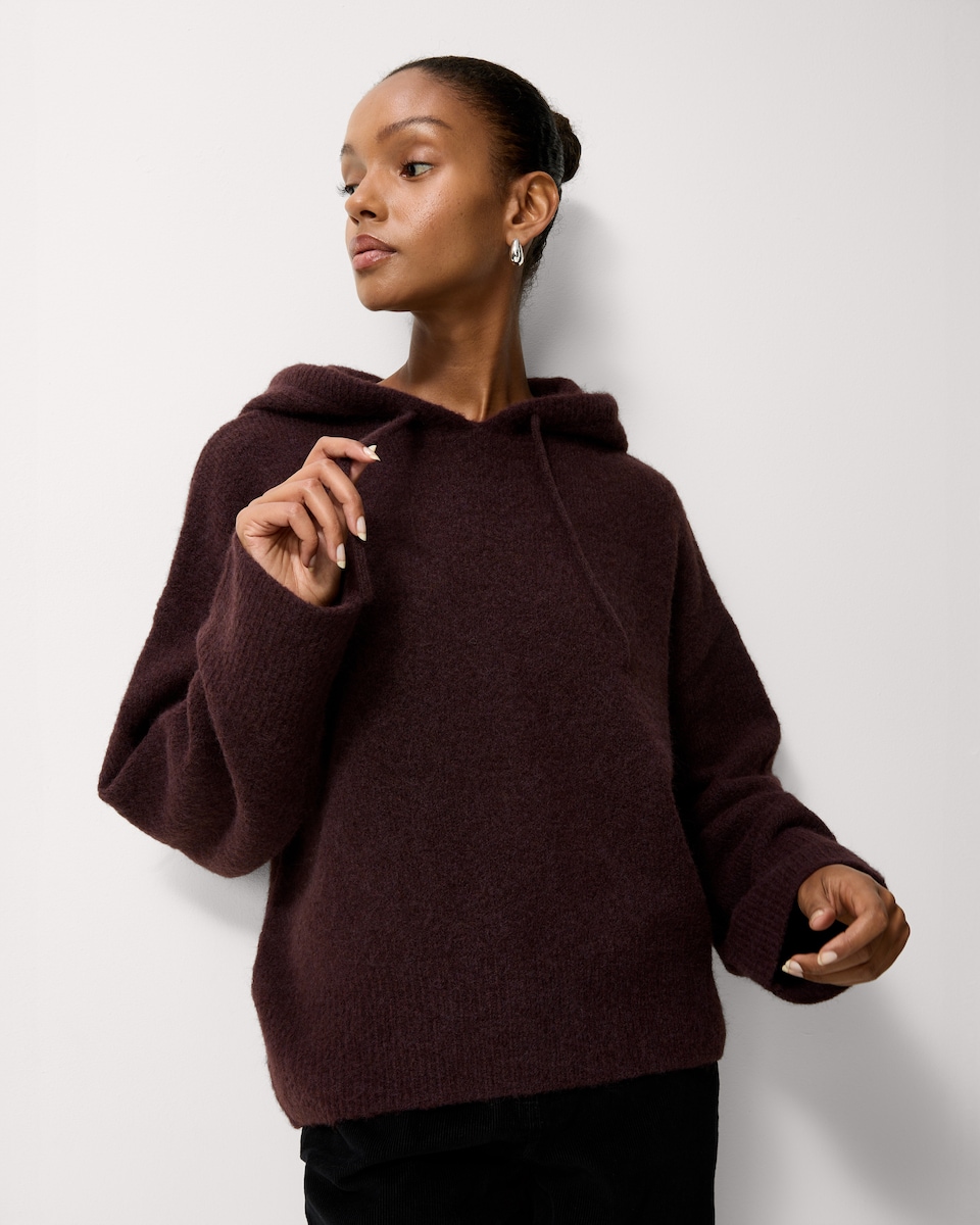 image 1 of F&F Knitted Hoodie with Wool in Burgundy