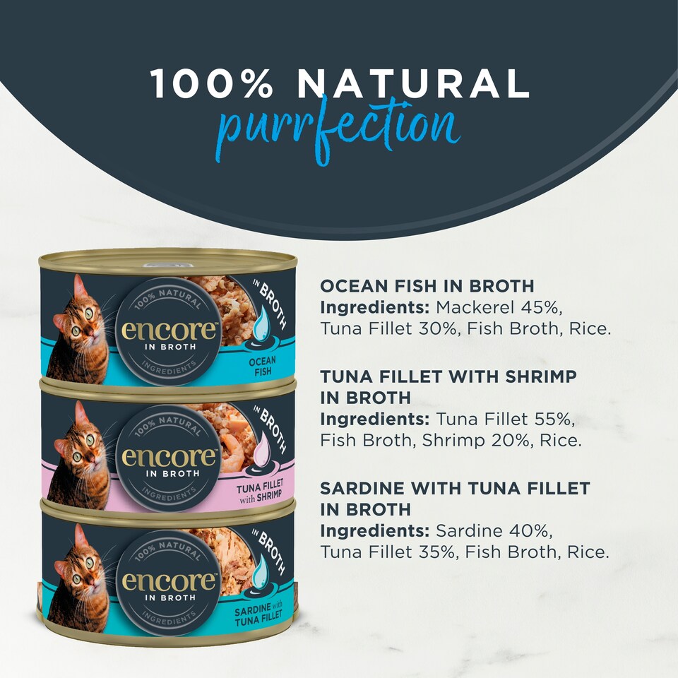 image 1 of Encore Natural Wet Cat Food Fish Selection in Broth Tins 12 x 70g
