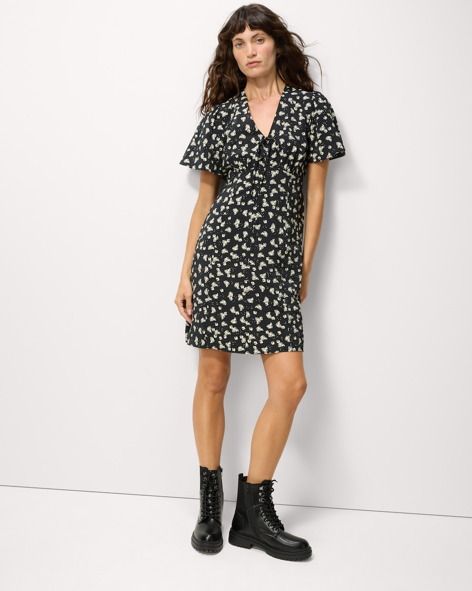 image 1 of F&F Ditsy Floral Mini Dress in Multi Black