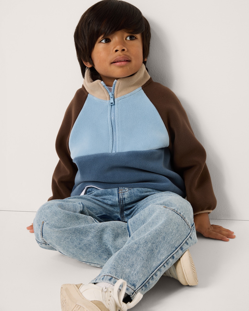 image 1 of F&F Boys Fleece Colour Block Jacket in Blue