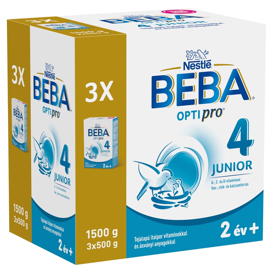 image 1 of Beba Optipro 4 Junior Milk-Based Beverage Powder with Vitamins, Minerals 2+ Years 3 x 500 g (1500 g)