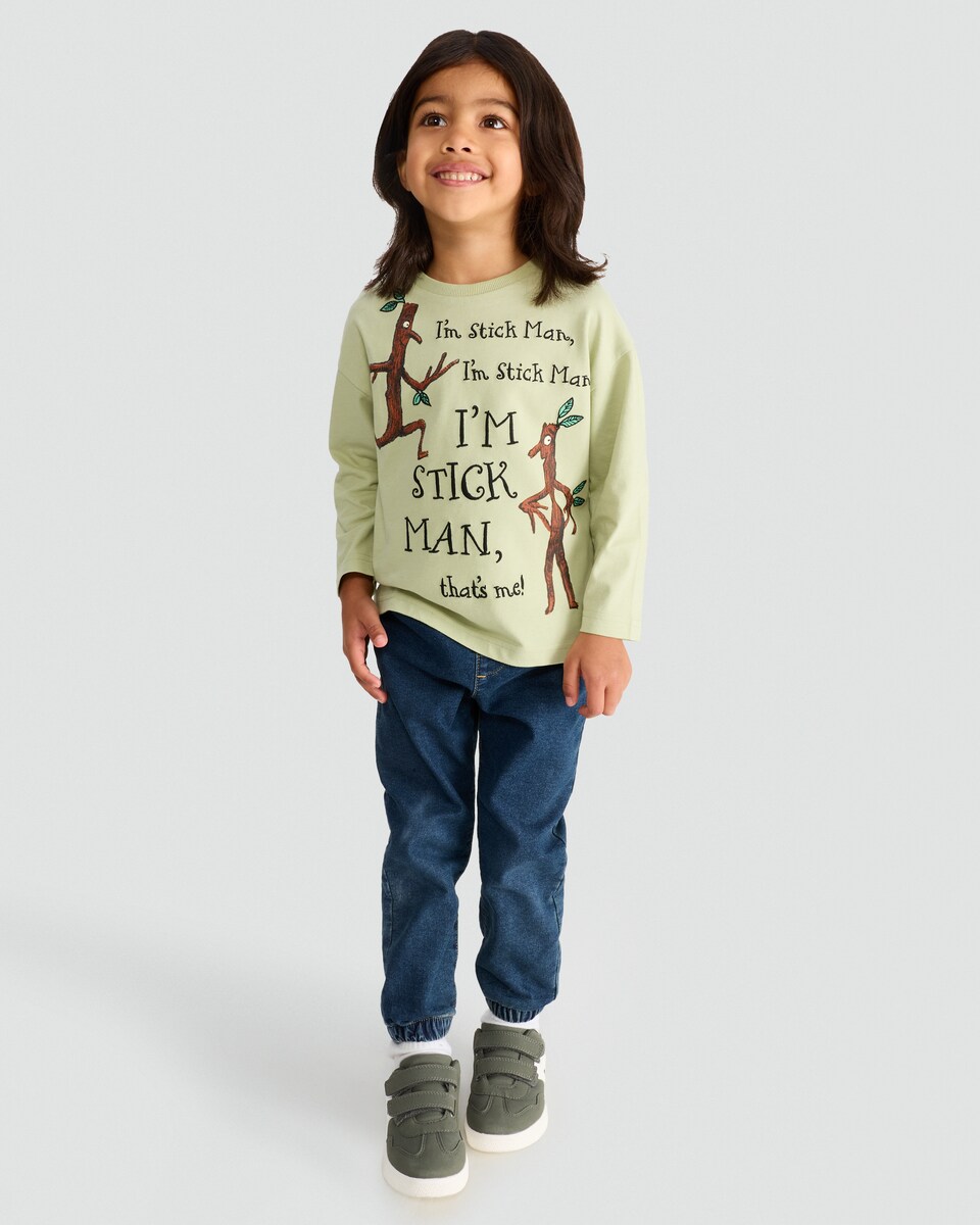 image 1 of Stick Man Pure Cotton Long Sleeve T-Shirt in Green