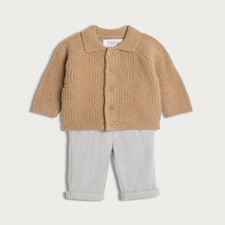 F&F Baby 2-Piece Textured Knit Cardigan and Trousers Set in Beige