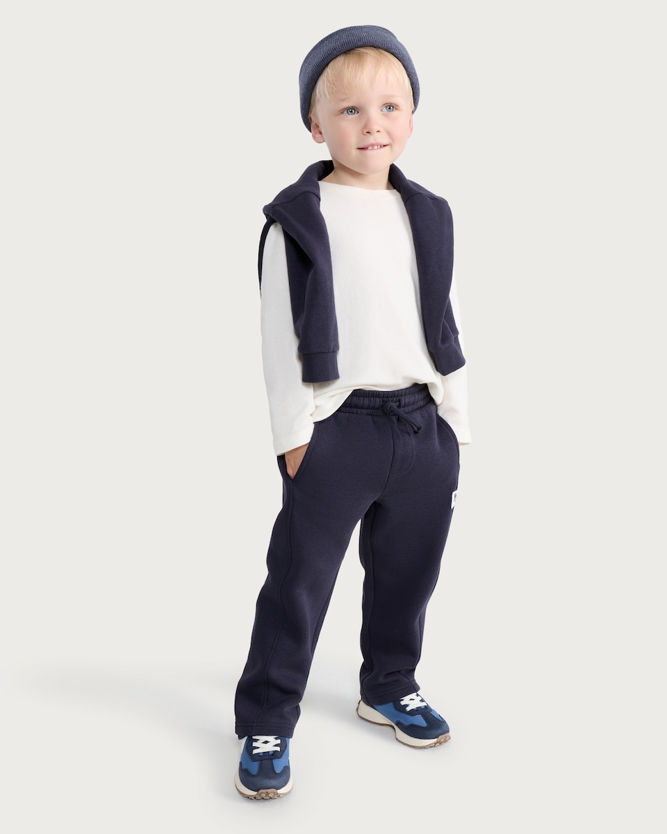 image 1 of F&F Boys Cotton Rich NYC Patch Wide Leg Joggers in Navy