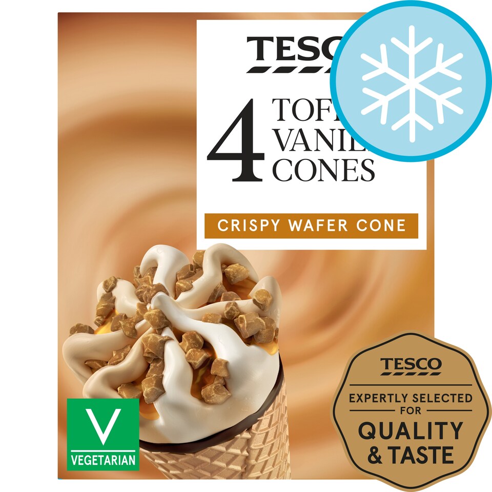 Tesco Toffee & Vanilla Cones 4 X 110Ml