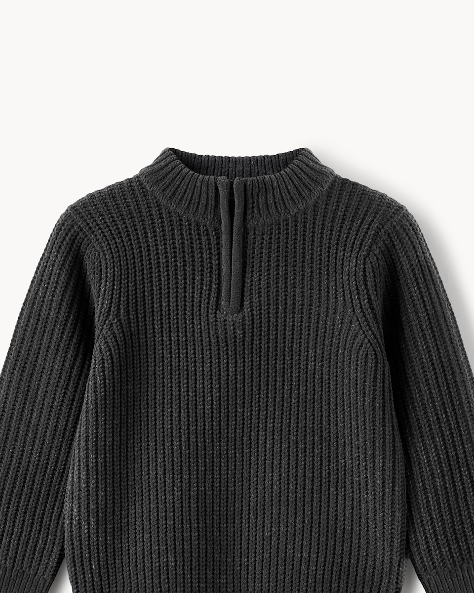 image 1 of F&F Boys Chenille Knitter Quarter Zip Jumper in Khaki
