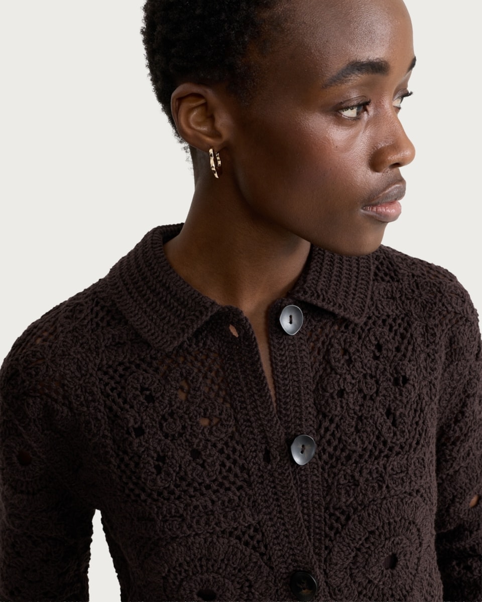 image 1 of F&F Cotton Rich Collared Button Up Cardigan in Chocolate