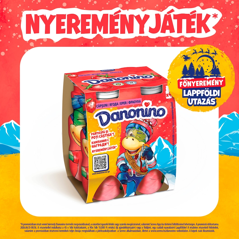 Danone Danonino zsírszegény epres joghurtital kalciummal és D3-vitaminnal 4 x 100 g (400 g)