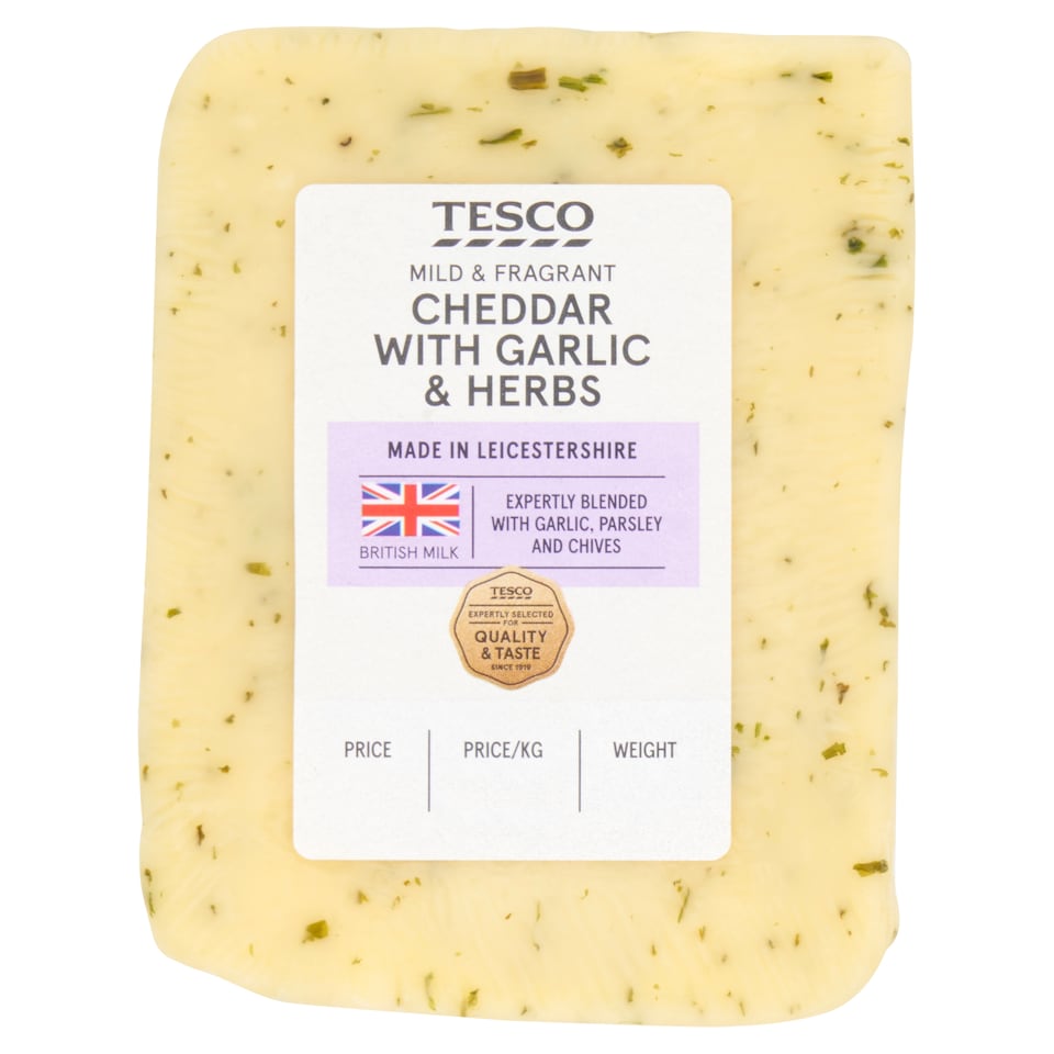 Tesco Cheddar With Garlic & Herbs 180G
