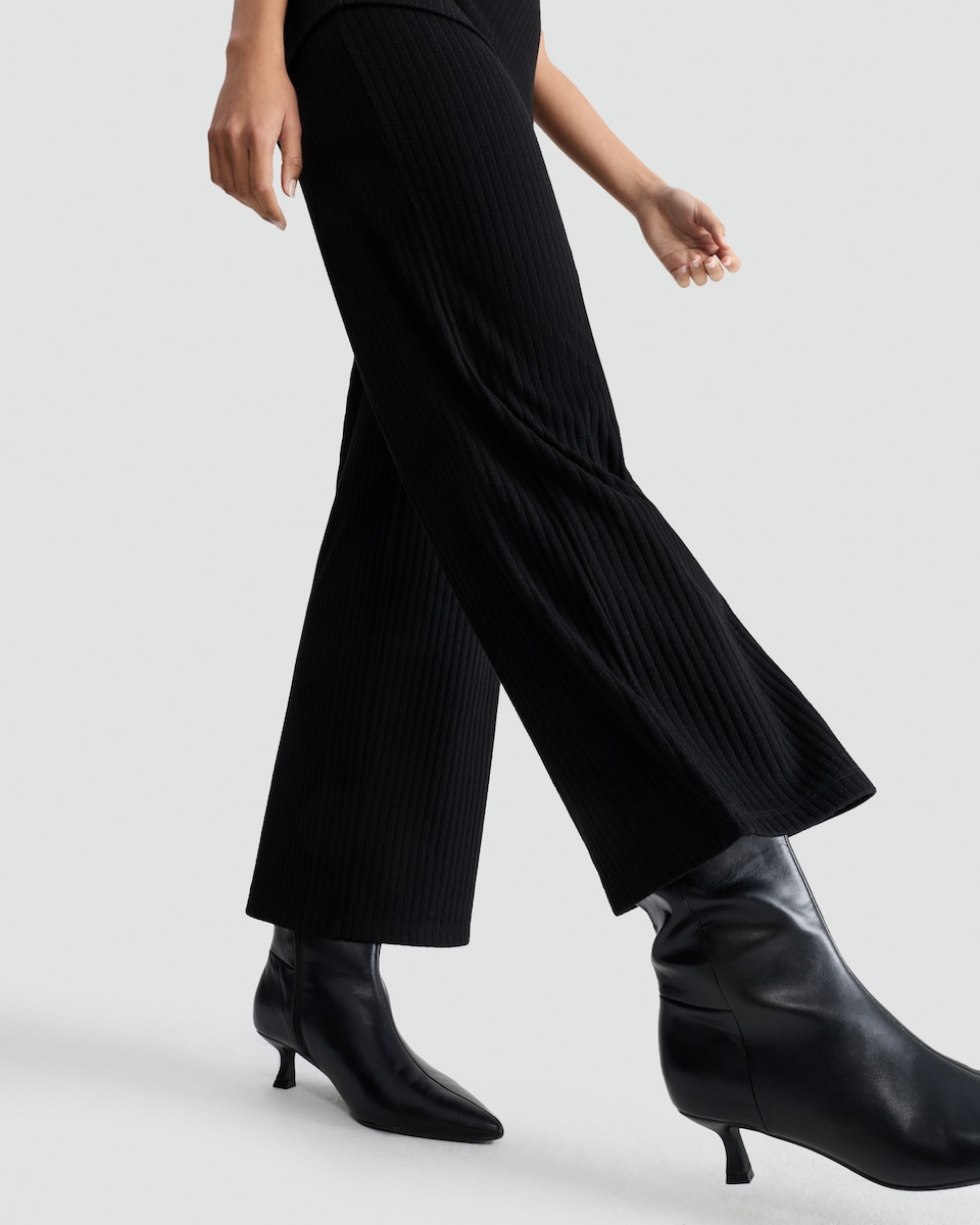 image 1 of  F&F Ribbed Wide Leg Co-ord Trousers in Black